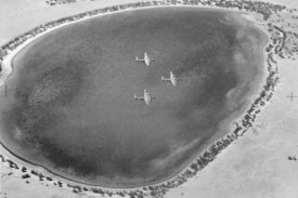 Formation silhouetted against the lake